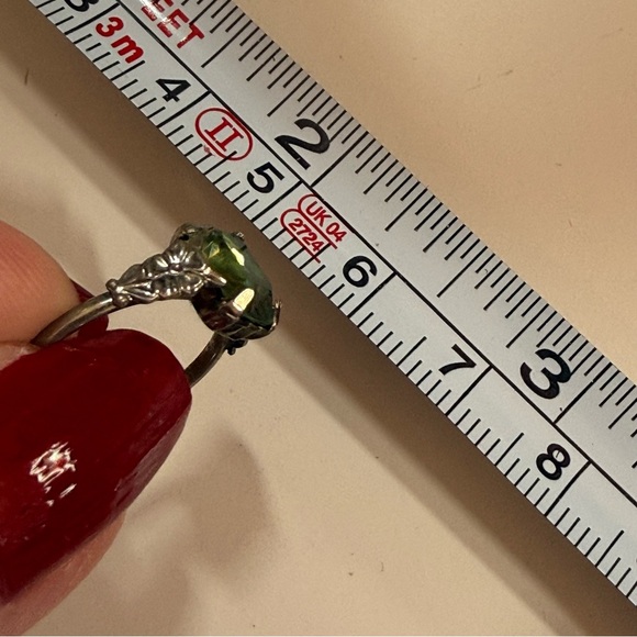 Vintage antique designer art deco Sterling silver emerald cut Green Glass Ring - Picture 8 of 17